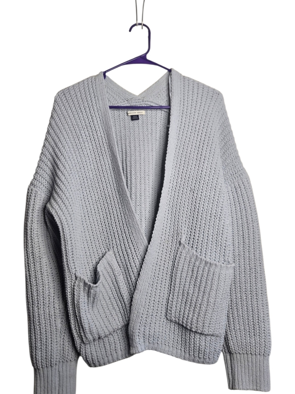 American Eagle Outfitters Light Gray Chunky Open-Front Cardigan